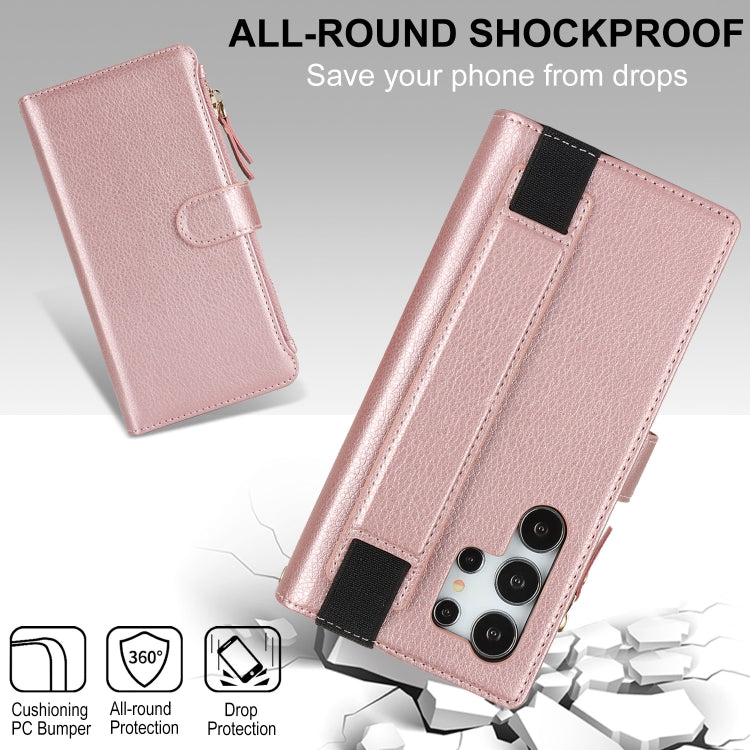 For Samsung Galaxy S24 Ultra 5G Wristband Holder Zipper Purse RFID Leather Phone Case