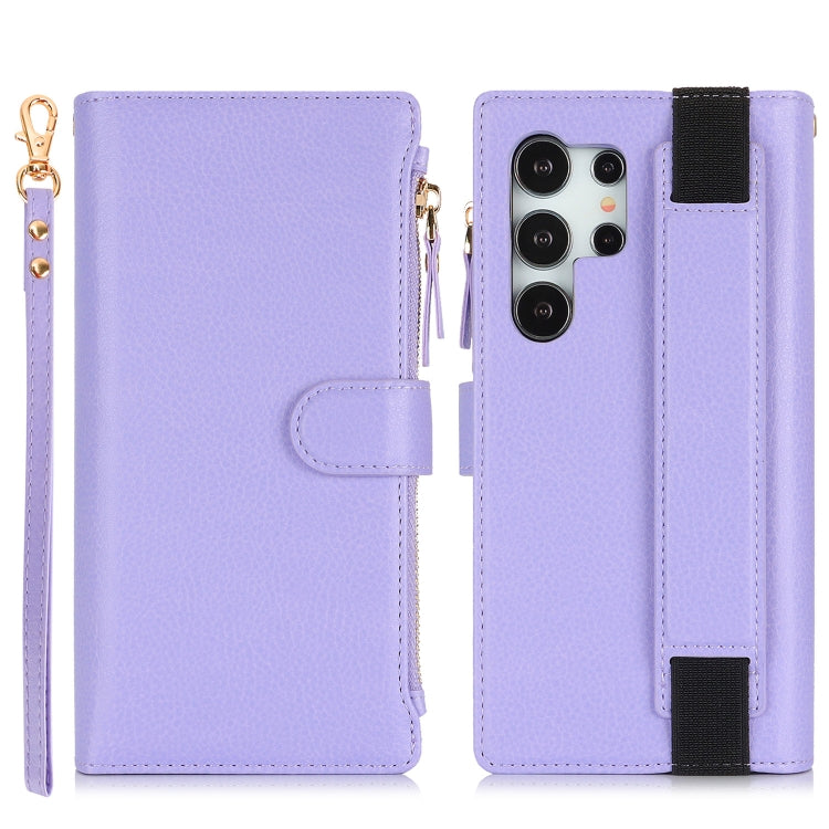 For Samsung Galaxy S24 Ultra 5G Wristband Holder Zipper Purse RFID Leather Phone Case