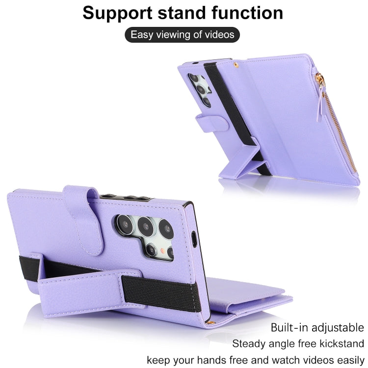 For Samsung Galaxy S24 Ultra 5G Wristband Holder Zipper Purse RFID Leather Phone Case