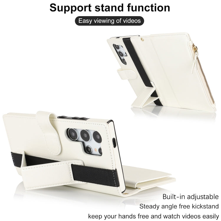For Samsung Galaxy S24 Ultra 5G Wristband Holder Zipper Purse RFID Leather Phone Case