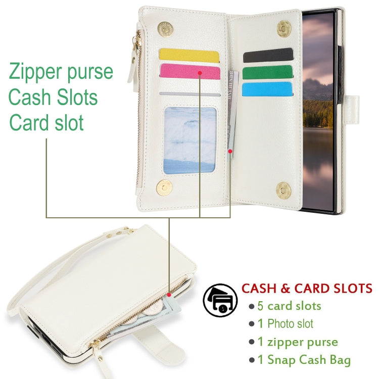 For Samsung Galaxy S24 Ultra 5G Wristband Holder Zipper Purse RFID Leather Phone Case