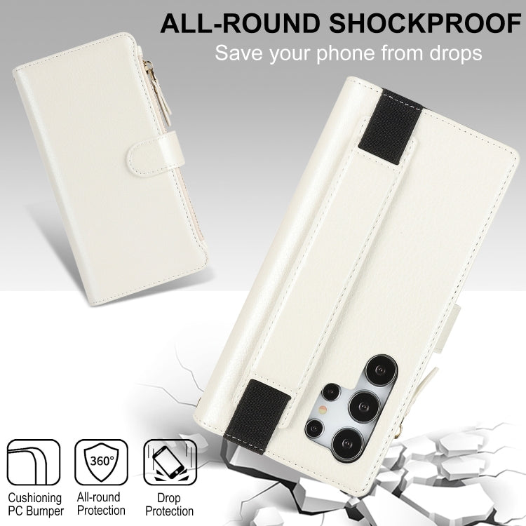 For Samsung Galaxy S24 Ultra 5G Wristband Holder Zipper Purse RFID Leather Phone Case