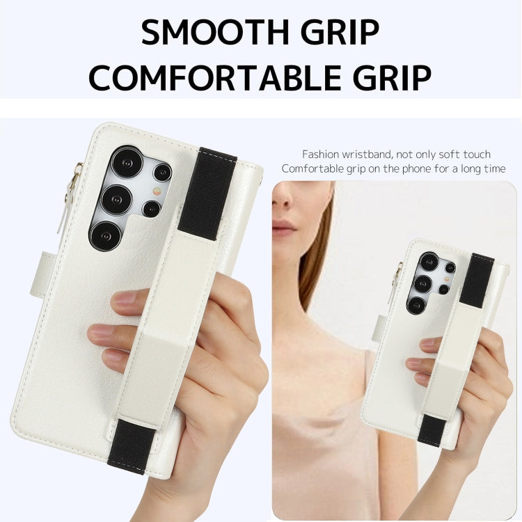 For Samsung Galaxy S24 Ultra 5G Wristband Holder Zipper Purse RFID Leather Phone Case