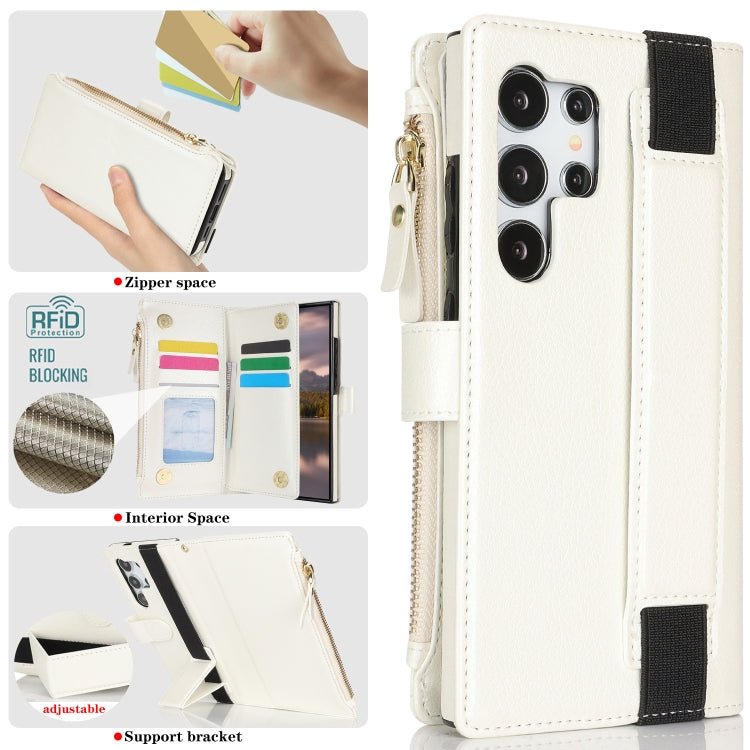 For Samsung Galaxy S24 Ultra 5G Wristband Holder Zipper Purse RFID Leather Phone Case