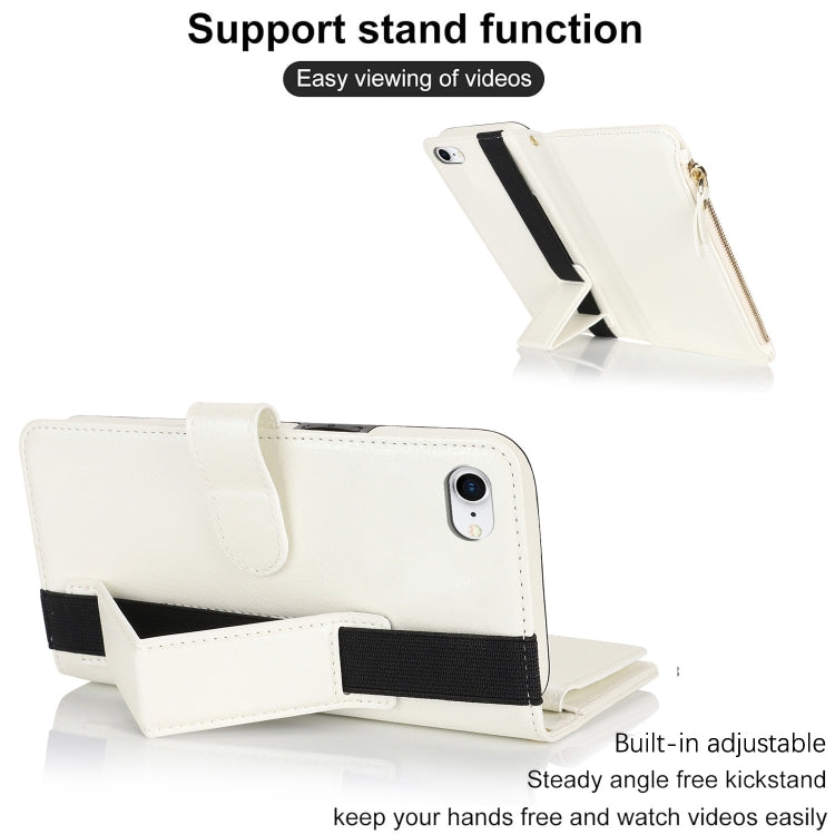 For iPhone SE 2022 / SE 2020 Wristband Holder Zipper Purse RFID Leather Phone Case