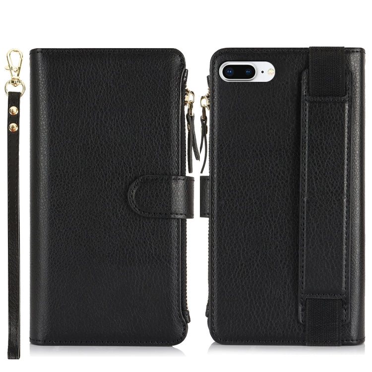 For iPhone 8 Plus / 7 Plus Wristband Holder Zipper Purse RFID Leather Phone Case