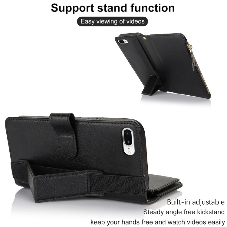 For iPhone 8 Plus / 7 Plus Wristband Holder Zipper Purse RFID Leather Phone Case