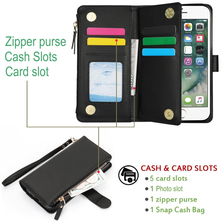For iPhone 8 Plus / 7 Plus Wristband Holder Zipper Purse RFID Leather Phone Case