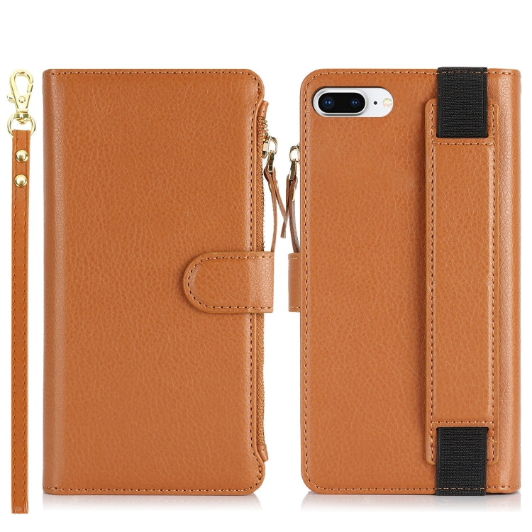 For iPhone 8 Plus / 7 Plus Wristband Holder Zipper Purse RFID Leather Phone Case