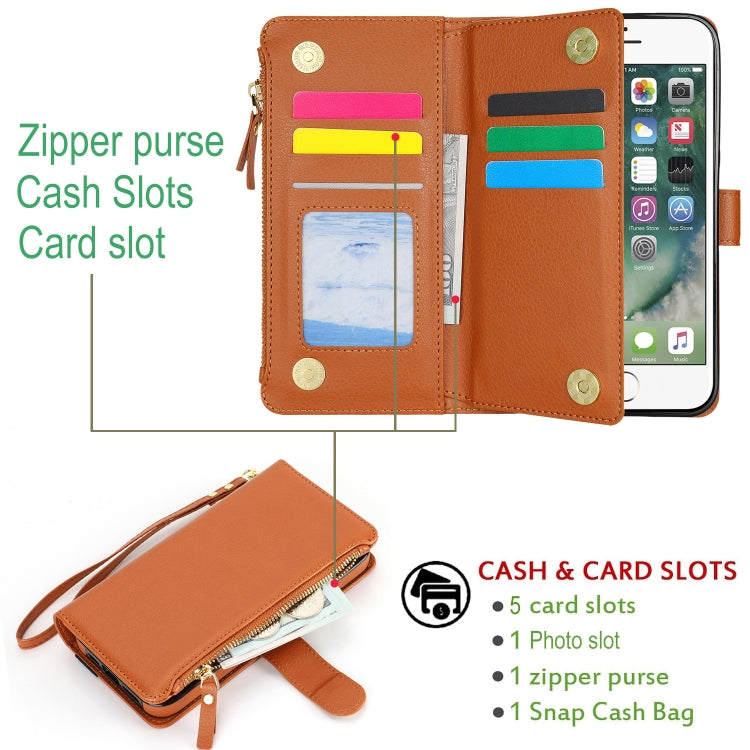 For iPhone 8 Plus / 7 Plus Wristband Holder Zipper Purse RFID Leather Phone Case