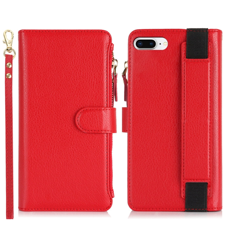 For iPhone 8 Plus / 7 Plus Wristband Holder Zipper Purse RFID Leather Phone Case