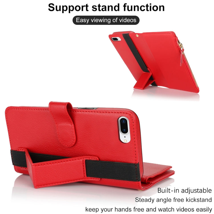 For iPhone 8 Plus / 7 Plus Wristband Holder Zipper Purse RFID Leather Phone Case