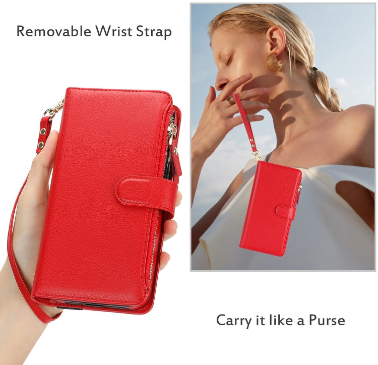 For iPhone 8 Plus / 7 Plus Wristband Holder Zipper Purse RFID Leather Phone Case