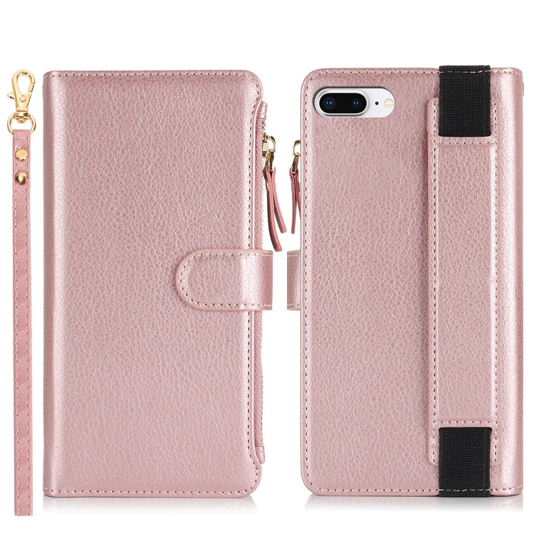 For iPhone 8 Plus / 7 Plus Wristband Holder Zipper Purse RFID Leather Phone Case