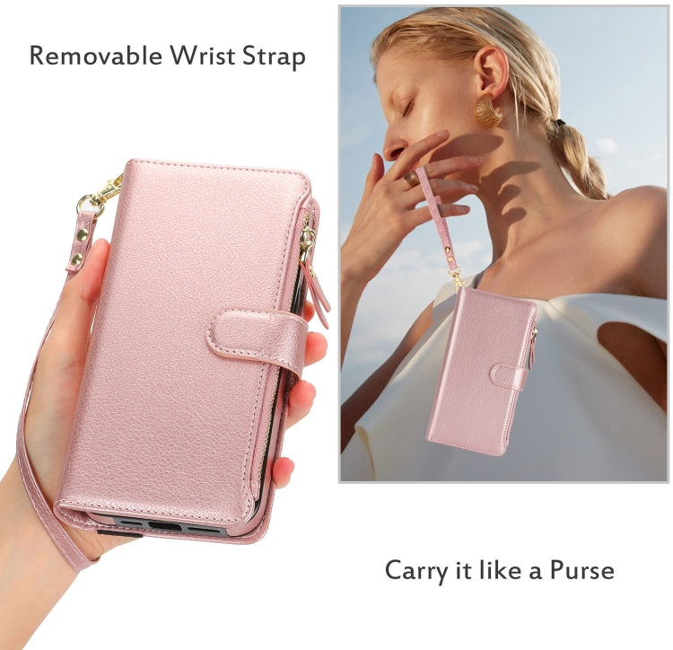 For iPhone 8 Plus / 7 Plus Wristband Holder Zipper Purse RFID Leather Phone Case