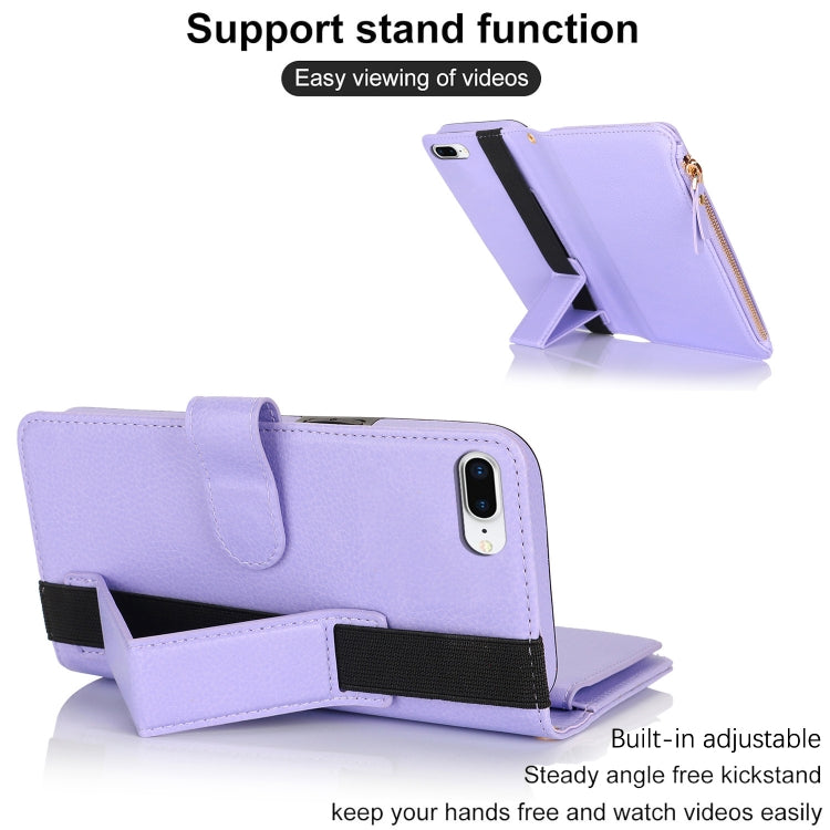 For iPhone 8 Plus / 7 Plus Wristband Holder Zipper Purse RFID Leather Phone Case