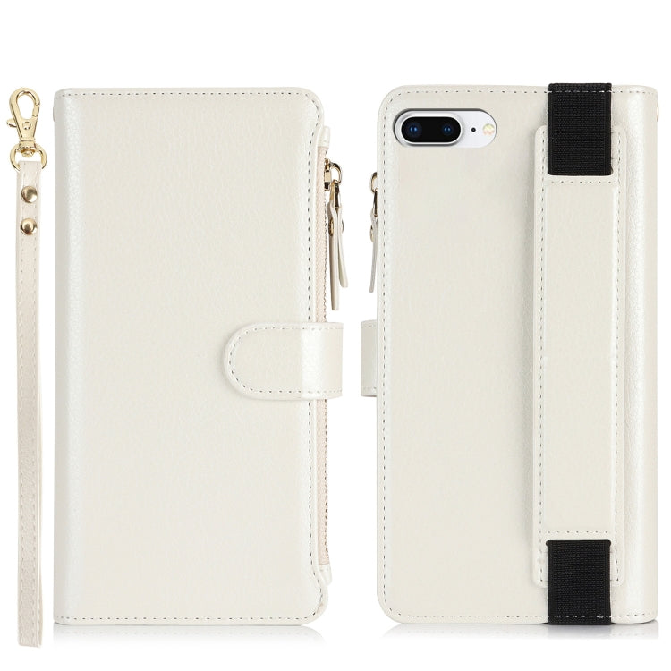 For iPhone 8 Plus / 7 Plus Wristband Holder Zipper Purse RFID Leather Phone Case