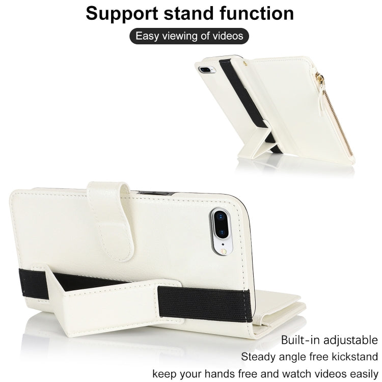 For iPhone 8 Plus / 7 Plus Wristband Holder Zipper Purse RFID Leather Phone Case