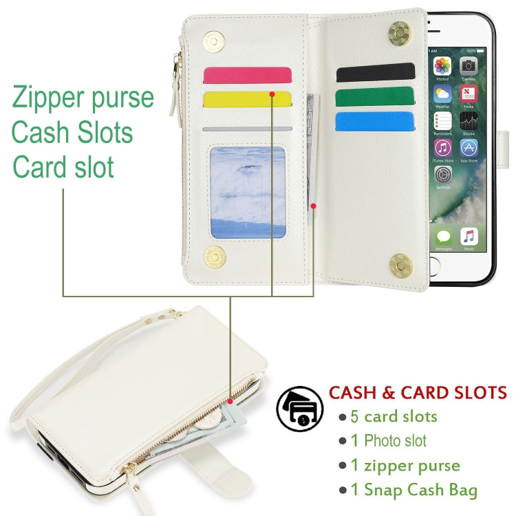 For iPhone 8 Plus / 7 Plus Wristband Holder Zipper Purse RFID Leather Phone Case