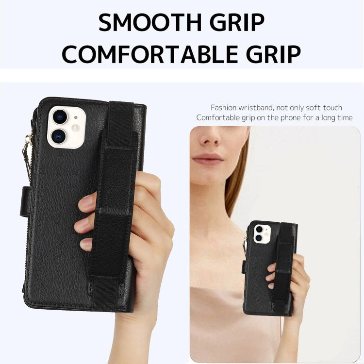 For iPhone 11 Wristband Holder Zipper Purse RFID Leather Phone Case