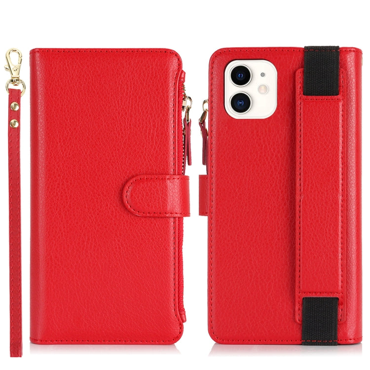 For iPhone 11 Wristband Holder Zipper Purse RFID Leather Phone Case