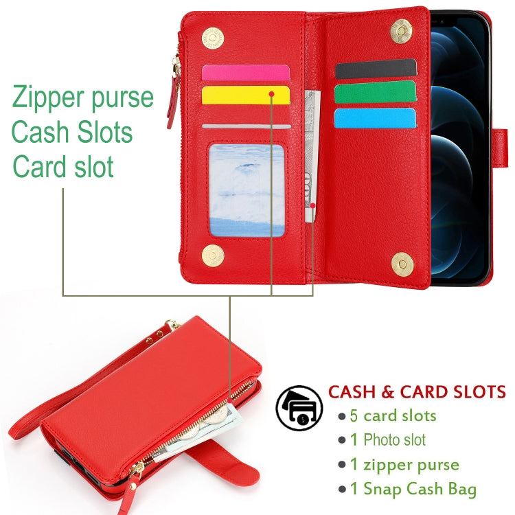 For iPhone 11 Wristband Holder Zipper Purse RFID Leather Phone Case