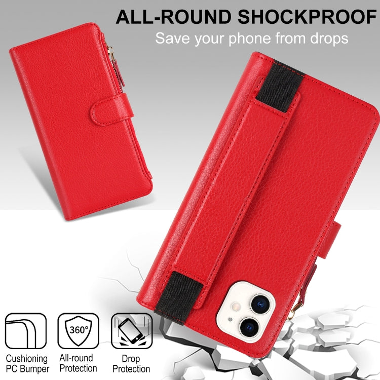 For iPhone 11 Wristband Holder Zipper Purse RFID Leather Phone Case