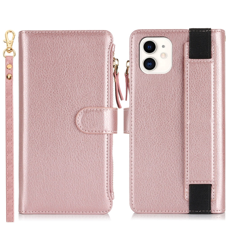 For iPhone 11 Wristband Holder Zipper Purse RFID Leather Phone Case