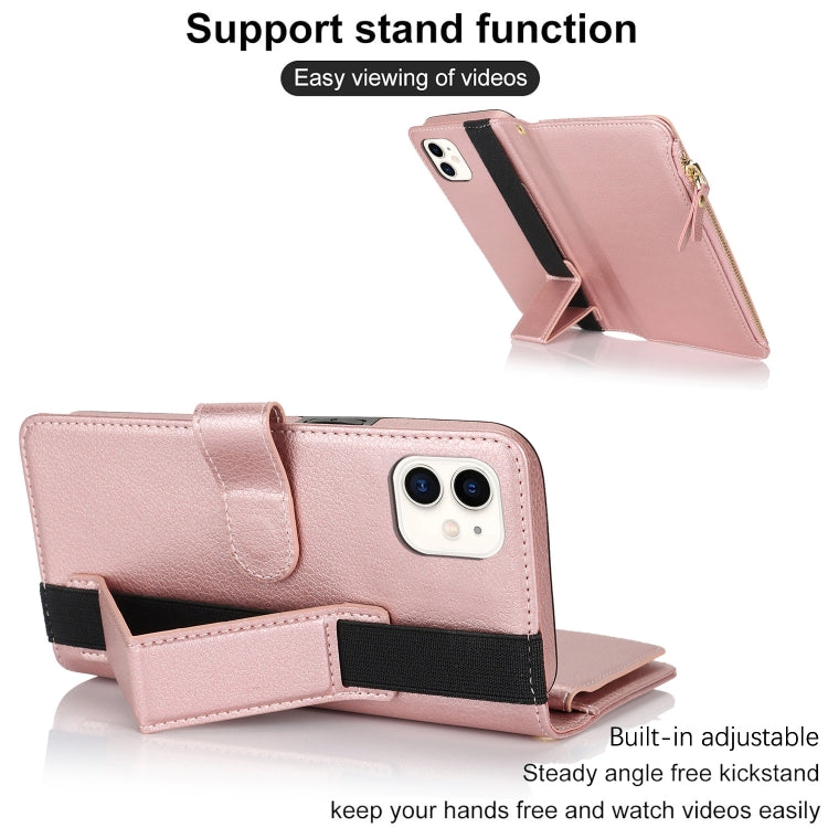 For iPhone 11 Wristband Holder Zipper Purse RFID Leather Phone Case