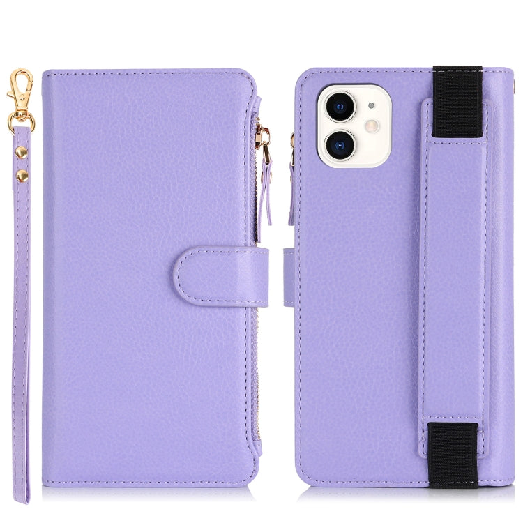 For iPhone 11 Wristband Holder Zipper Purse RFID Leather Phone Case