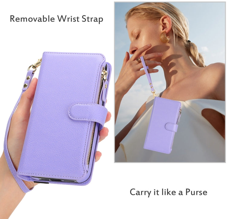 For iPhone 11 Wristband Holder Zipper Purse RFID Leather Phone Case