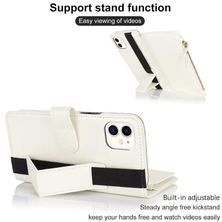 For iPhone 11 Wristband Holder Zipper Purse RFID Leather Phone Case