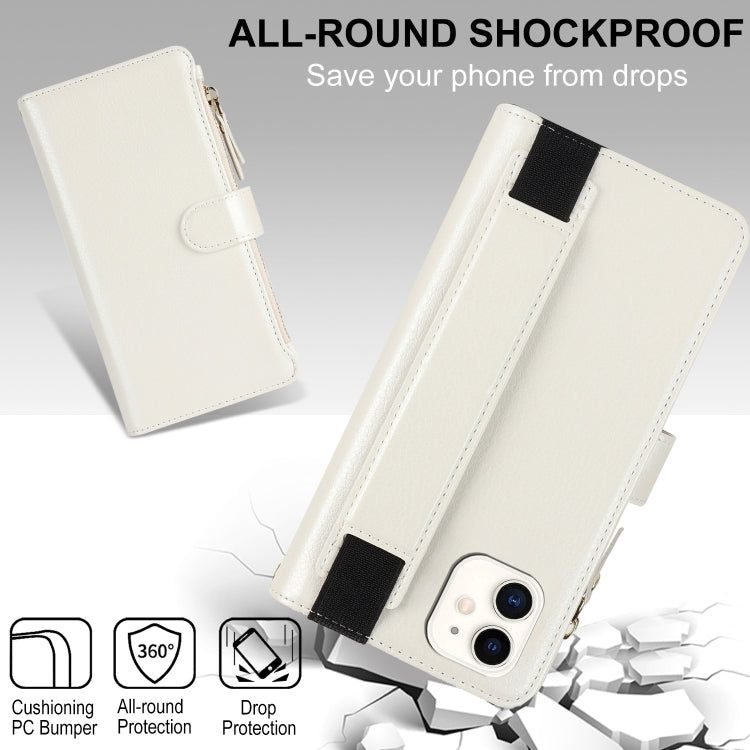 For iPhone 11 Wristband Holder Zipper Purse RFID Leather Phone Case