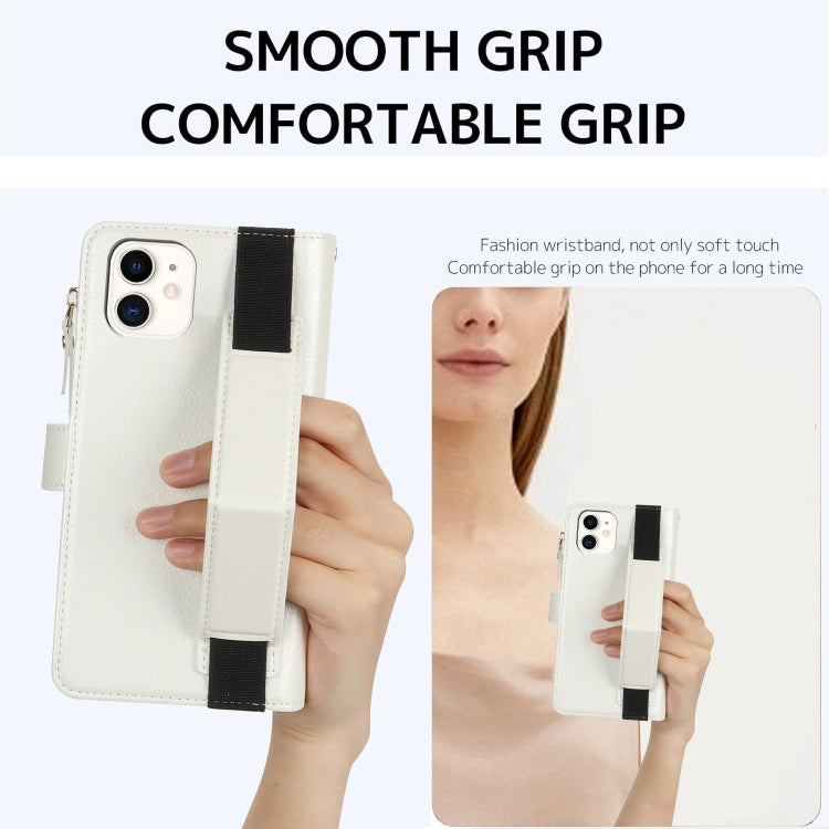 For iPhone 11 Wristband Holder Zipper Purse RFID Leather Phone Case