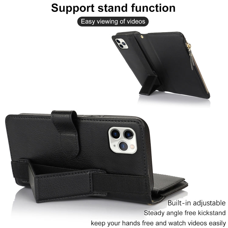 For iPhone 11 Pro Wristband Holder Zipper Purse RFID Leather Phone Case