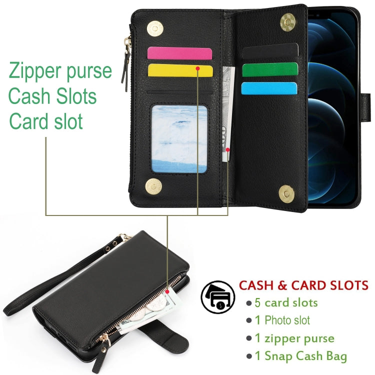 For iPhone 11 Pro Wristband Holder Zipper Purse RFID Leather Phone Case