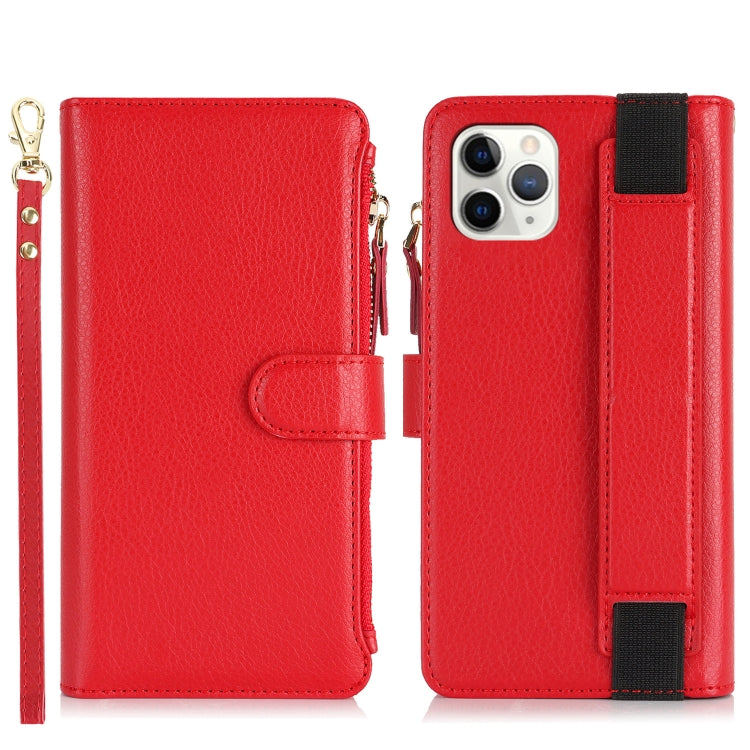 For iPhone 11 Pro Wristband Holder Zipper Purse RFID Leather Phone Case