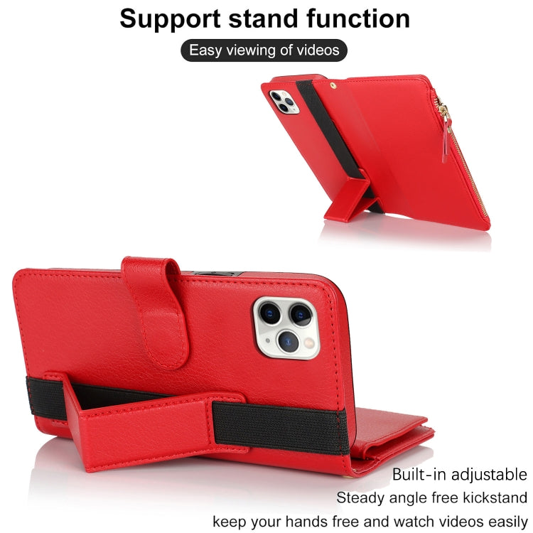For iPhone 11 Pro Wristband Holder Zipper Purse RFID Leather Phone Case