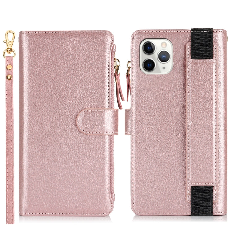 For iPhone 11 Pro Wristband Holder Zipper Purse RFID Leather Phone Case