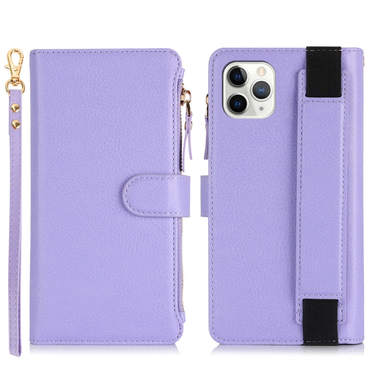 For iPhone 11 Pro Wristband Holder Zipper Purse RFID Leather Phone Case