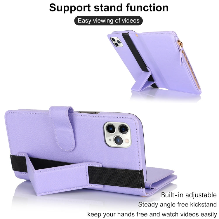 For iPhone 11 Pro Wristband Holder Zipper Purse RFID Leather Phone Case
