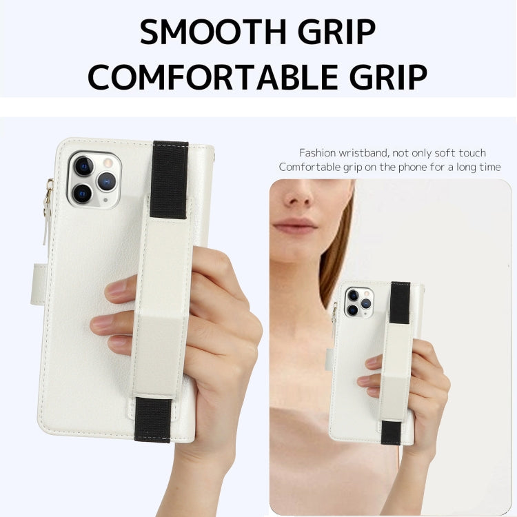 For iPhone 11 Pro Wristband Holder Zipper Purse RFID Leather Phone Case