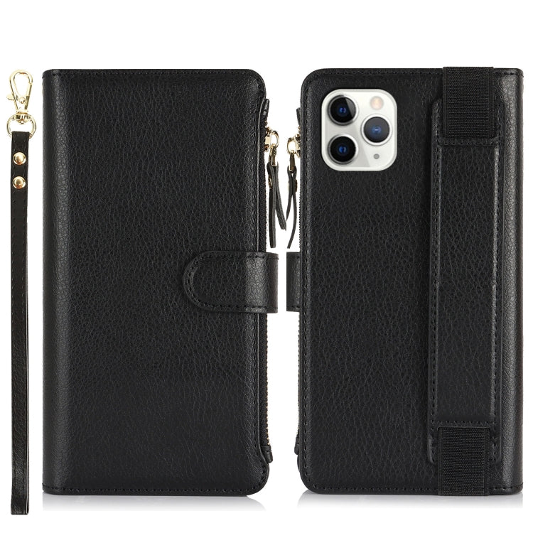 For iPhone 11 Pro Max Wristband Holder Zipper Purse RFID Leather Phone Case