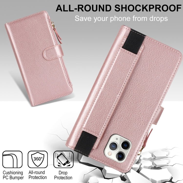 For iPhone 11 Pro Max Wristband Holder Zipper Purse RFID Leather Phone Case