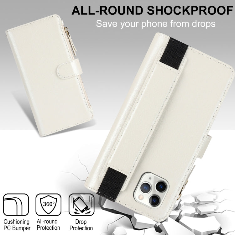 For iPhone 11 Pro Max Wristband Holder Zipper Purse RFID Leather Phone Case