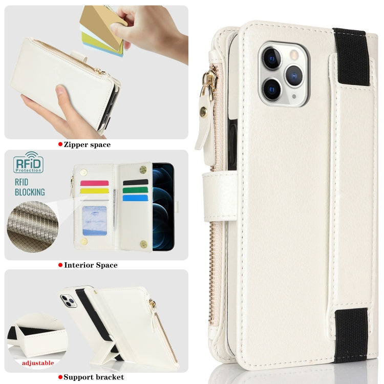 For iPhone 11 Pro Max Wristband Holder Zipper Purse RFID Leather Phone Case