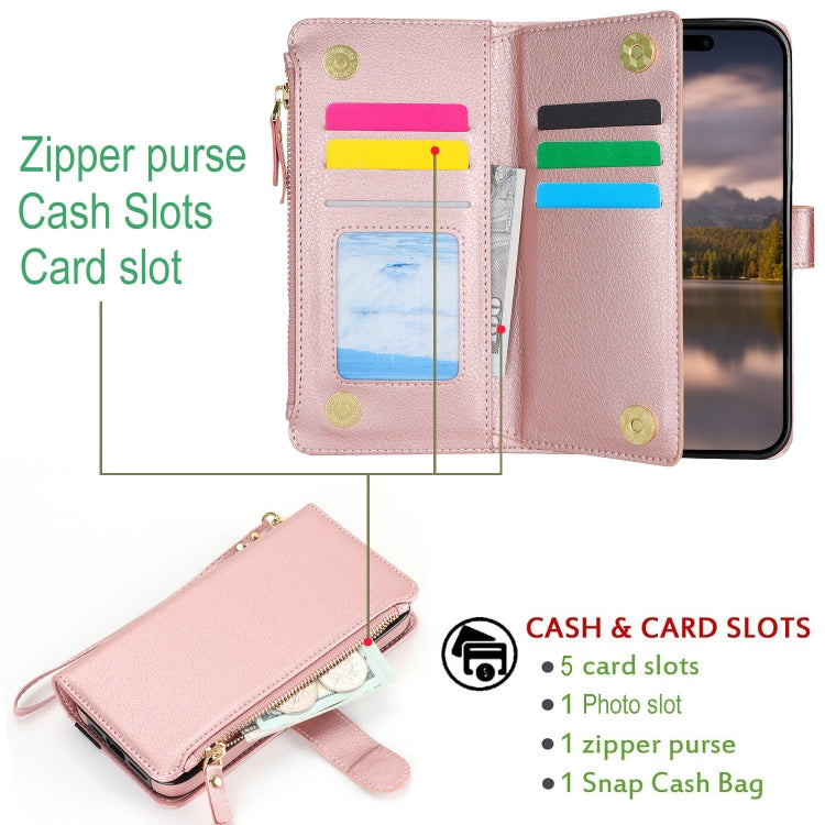 For iPhone 12 Pro Max Wristband Holder Zipper Purse RFID Leather Phone Case