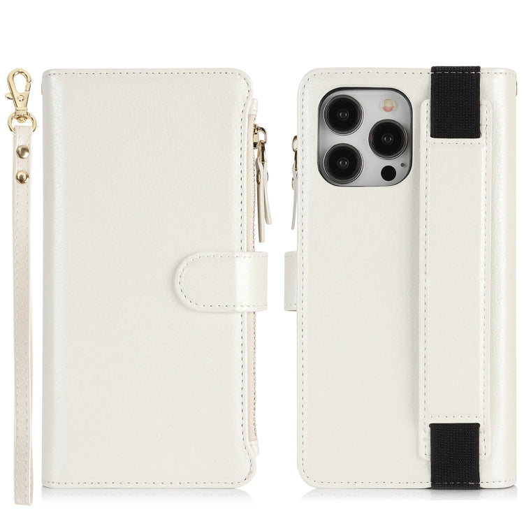 For iPhone 12 Pro Max Wristband Holder Zipper Purse RFID Leather Phone Case