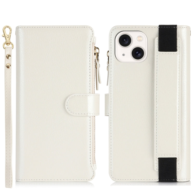 For iPhone 13 mini Wristband Holder Zipper Purse RFID Leather Phone Case