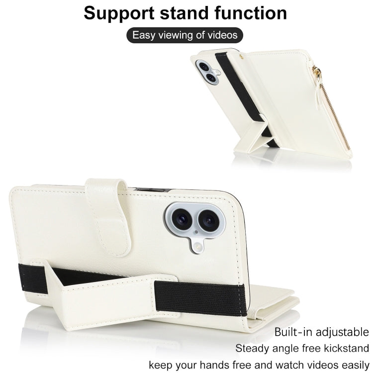 For iPhone 16 Wristband Holder Zipper Purse RFID Leather Phone Case